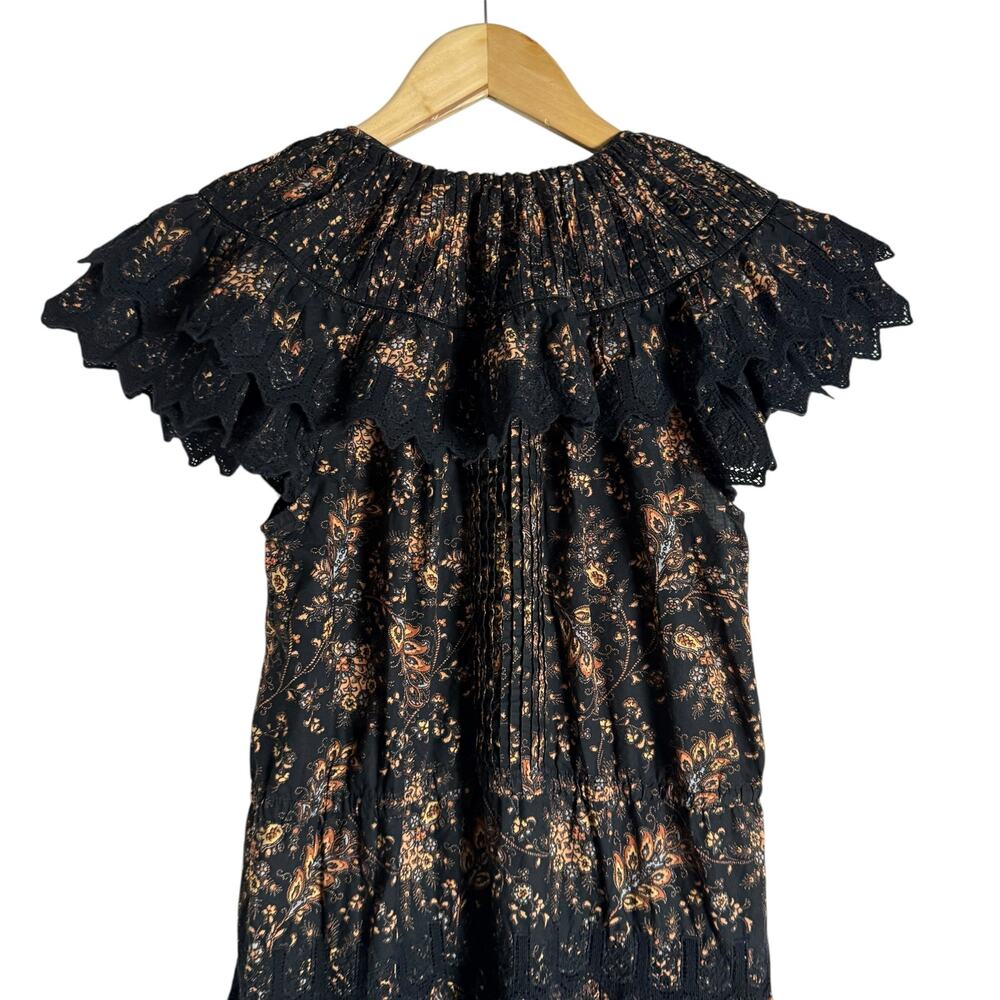 Ulla Johnson Jacqueline Black Floral Pleated V-Neck Cocktail Evening Midi Dress - Picture 12 of 16